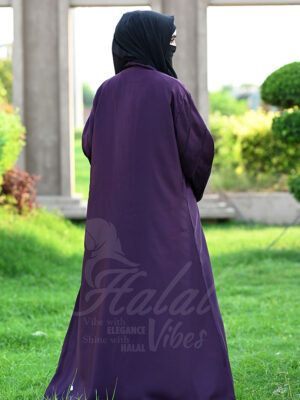 Ameerah Al Noor Abaya – Mettalic Eggplant back