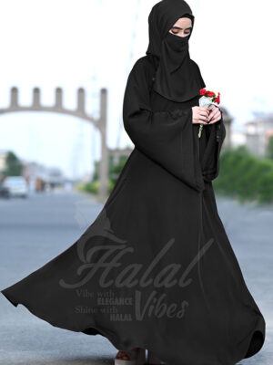 Velvet Vibes Abaya – Black front