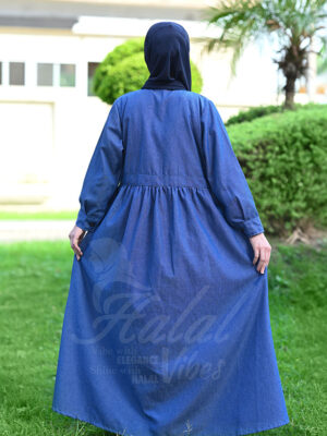 Azure Denim Dreams Abaya – Sapphire Denim back