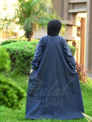 Denim Drape Abaya – Dark Horizon back