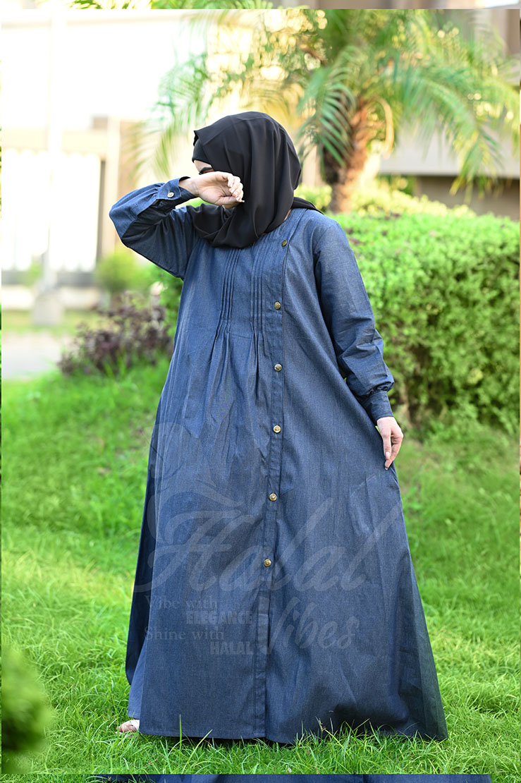 Denim Drape Abaya Dark Horizon Halal Vibes