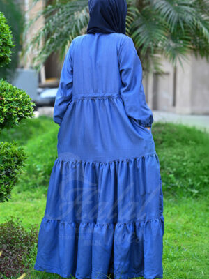 Frill Frock Style Abaya – Denim Blue back