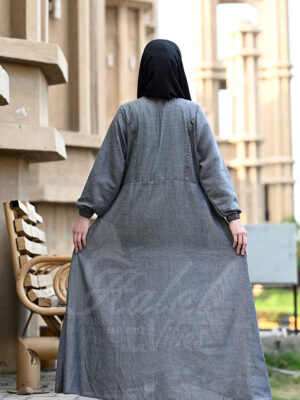 Morning Dew Abaya – Slivery Grey back